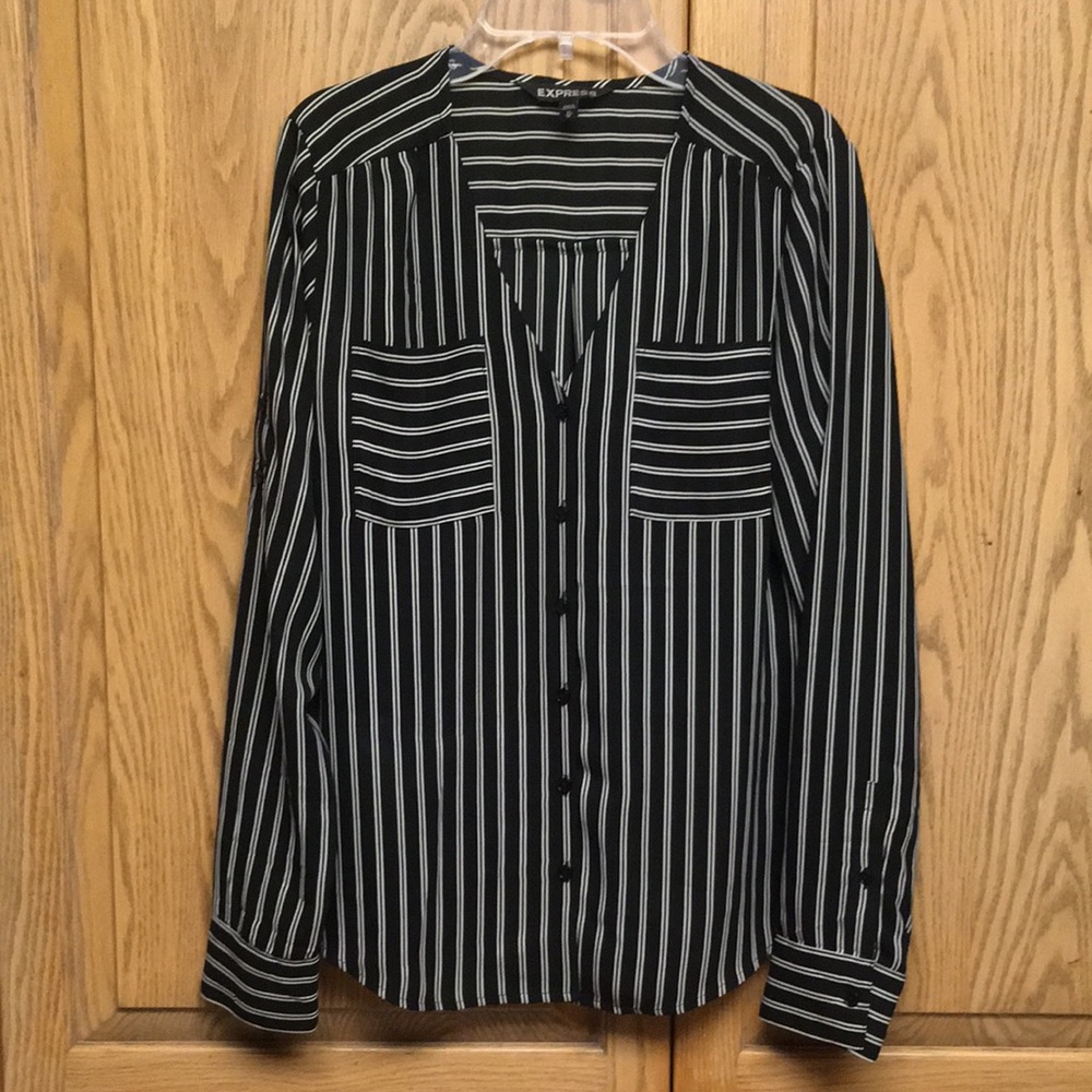 Express black and white striped blouse